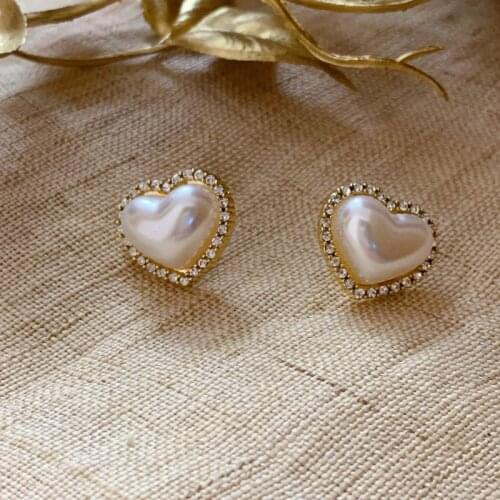Besimpol Elegant Real 925 Sterling Silver Stud Earrings Winter Big Heart Pearl Heart Earrings For Women Fine Jewelry Cute Gifts