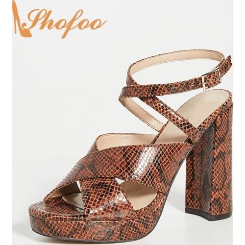 Shofoo 2021 Fashion Leapard Super High Heel Sandals PU Material Large Size 12 13 Summer Sexy Cross Strap waterproof platform