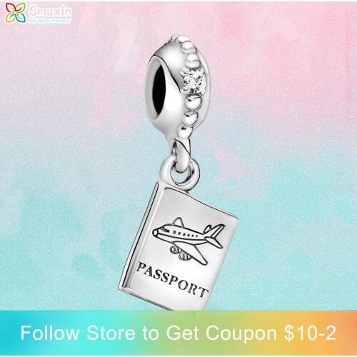 Smuxin 925 Sterling Silver Beads Passport Travel Dangle Charms Pendant fit Original Pandora Bracelets Women Jewelry Girl Gift
