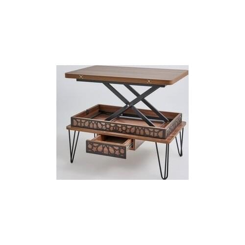 Modern lux Melek-1 Lux Metal Pedestal Drawer Smart Coffee table, Desk, Dining table Walnut coffe table