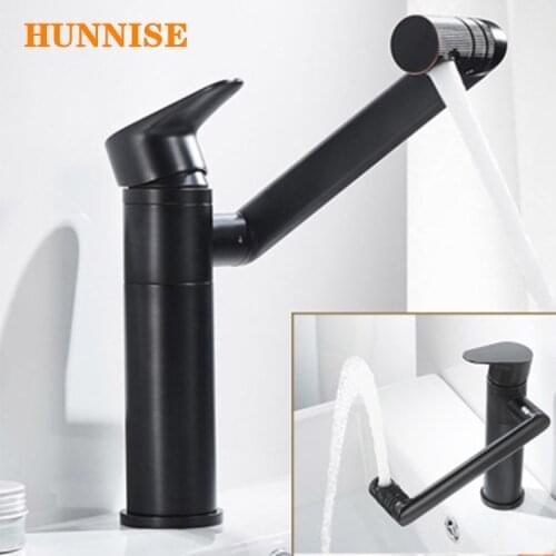 Modern Hot and Cold Bathroom Basin Faucet with Long Water Outlet Rotable Deck Mounted Bathroom Wash Sink Mixer Brass Material