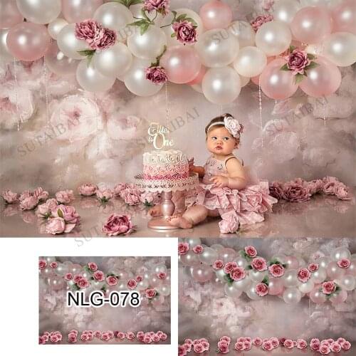 Children Birthday Cake Smash Backdrop Photocall Rose Balloons Newborn Kids Portrait Background Photography Photo Studio Props