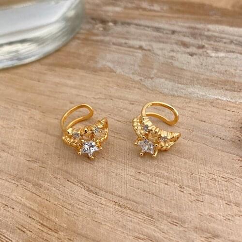 ONLY 1PC (No pierced) 925 Sterling silver Gold Double Rows Layered Star &Round Zircon AAA+ CLIP Earrings jEWELRY TLE1161