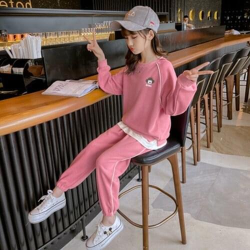 New Leisurewear Kids Fashion Crew Neck Sweatshirt + Sport Pants Teen Girls 2pcs Set Children Clothes 10 11 12 13 14 15 16 Y
