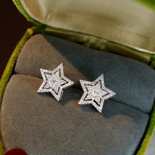 Romantic Star Lab Diamond cz Stud Earring 100% Real 925 sterling silver Jewelry Engagement Wedding Earrings for Women Gift