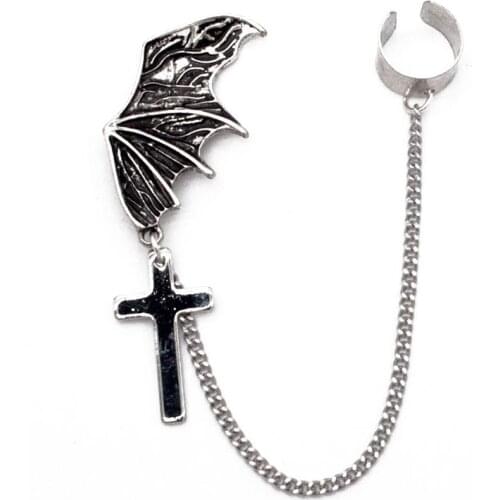 Punk Gothic Silver Color Cross Bat Drop Earrings cool fashion trendy Black wing Dangle Earrings For Women Daily Funny Jewelry
