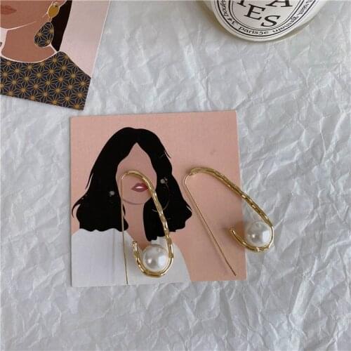 Origin Summer Minimalist Imitation Pearl U Shape Earrings for Women Gold Color Alloy Hollow Geometric Dangle Earrings Oorbellen