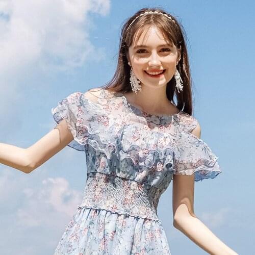 Womens Sling Floral Long Dresses arrival Summer Boho O-Neck short Sleeve Party Beach Floarl Print Dress Casual Sundress