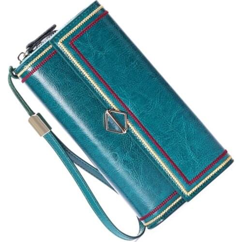 Woman Wallet RFID Blocking Women Clutch Wallet Cow Leather Wallet Women Zipper Hasp Purse Strap Money Purse For Lady Clutch Bag