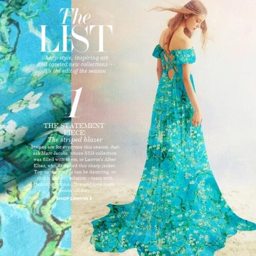 100% Pure PRINT SILK CHIFFON FABRIC 8mm Width 53"-135cm Silk Chiffon Dress Fabric Natural Silk Fabric For Dress Shirt Green Blue