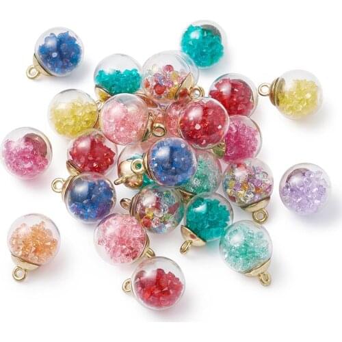 100pcs Glass Ball Pendants Charms for DIY Jewelry Making Necklaces Bracelets with Rhinestone and CCB Plastic Findings