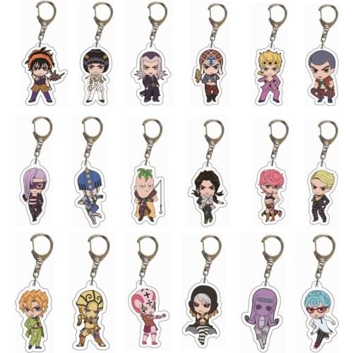 19Pcs Anime JoJos Bizarre Adventure Acrylic Keychain Kujo Jotaro Figure Keyring Pendant Jewelry