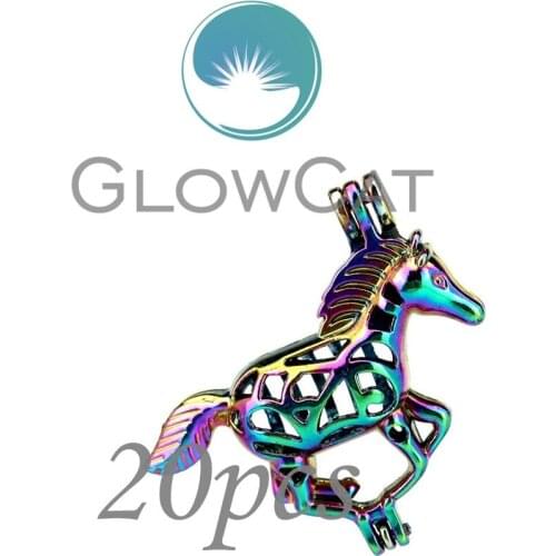 20x CC43 Rainbow Colors Horse Beads Cage Jewelry Making Essential Oil Diffuser Oyster Pearl Cage Locket Pendant