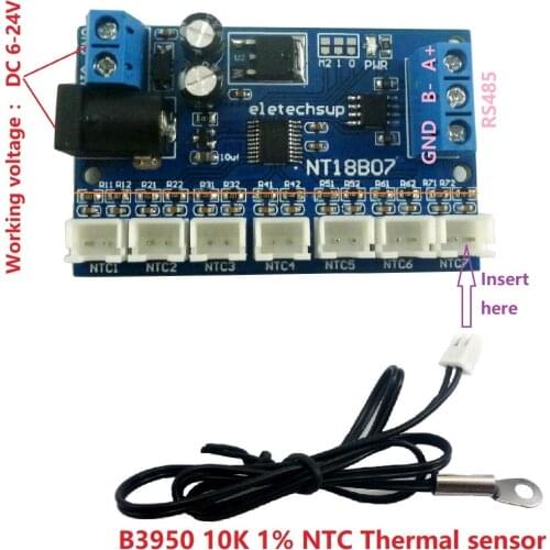 7CH DC 12V RS485 NTC Thermistor Temperature Sensor Modbus Rtu Remote acquisition monitor Module B3950 10K 1
