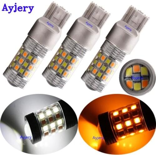 AYJERY 1Piece 7443 2835 42 SMD 7444NA 12V Dual Function Switchback Car Brake Lights Parking Auto Led White/Amber 12V Turn Light
