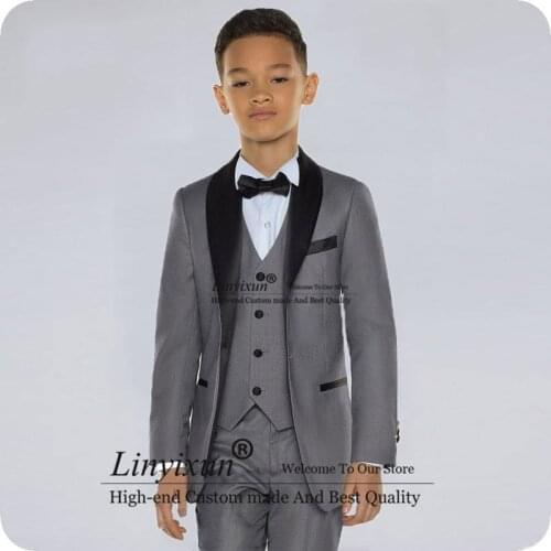 Burgundy Boy Suits for Wedding Black Shawl Lapel Slim Fit Boys Wedding Child Jacket Costume Mariage Kids Blazers Ternos 3Piece