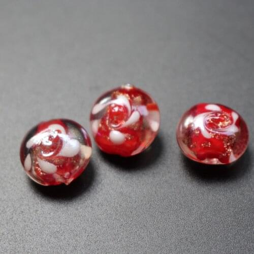 20pcs/Lot 16mm*14mm*10mm Red colors Lampwork Glass Beads Flower Flat Beads Charms for jewelry making