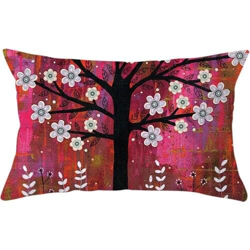 Tree Cartoon Owl Scenery Oil Paint Pillow Case Rectangle Waist Cushion Cover Sofa Living Room Decorative Car Pillowcase 30X50CM