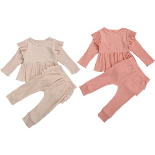 Kids Shirt Jogger Pants 2Pcs Set Suit Striped Round Neck Long Sleeve Baby Girl Fall Ruffle Skirt Trousers Spring Autumn Clothing