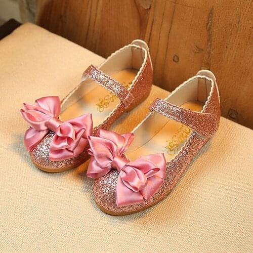 Kids Leather Shoes for Girls Casual Glitter Bowknot Flat Shoes Children Princess Pink Purple Girls Dance Shoes Summer Sandals