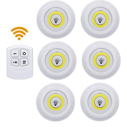 Dimmable LED Under Cabinet Light with Remote Control Battery Operated COB LED Puck Lights for Wardrobe Bathroom lighting