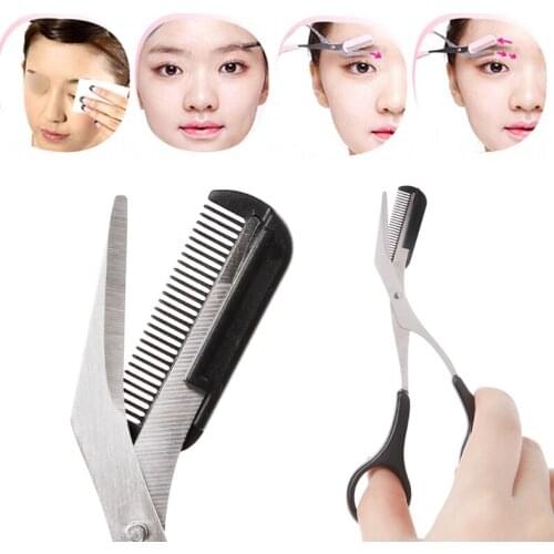 Women Eyebrow Tweezer Comb Eyelash Hair Removal Grooming Cutter Shaping Eyebrow Trimmer Scissors Drop Shipping