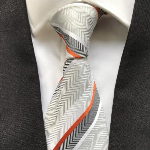 10 cm Width New Design Mens Ties Jacquard Woven Neck Tie Corbatas White with Orange Gray Stripes