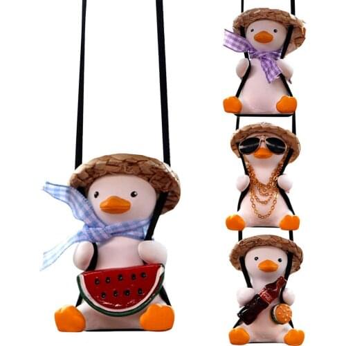 Gypsum Cute Anime Car Accessorie Swing Duck Pendant Auto Rearview Mirror Ornaments Birthday Gift Auto Decoraction Accessories