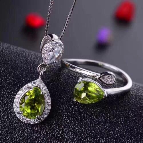KJJEAXCMY boutique jewelry925 Sterling Silver Genuine Genuine Peridot necklace with 925 silver rings