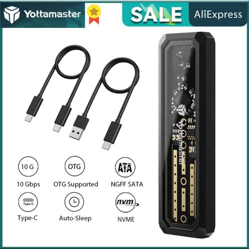 Yottamaster M.2 NVMe&SATA SSD Enclosure, USB3.1 GEN2 Type-C Interface, 10Gbps M.2 Enclosure for M-Key, B-Key&B+M Key SSD -[DF3]