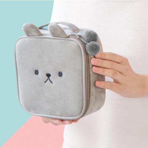 Make Up Cosmetic Makeup Bag Female Square Large Capacity Zipper Plush Cute Animal Embroidery Rabbit Shape Storage Bag Hand Bag