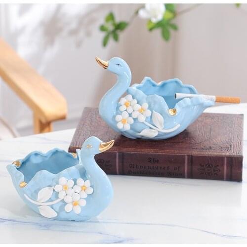 Blue Little Swan Ashtray Ceramics Creative Continental Personality Nordic Home Living Room Minimalist Home Decoration ashtray