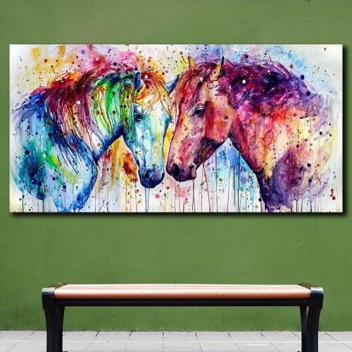 Fashion Colorful Horses Love Home decor Wall art Canvas Painting Wall Pictures Print for Living Room Art Pictures No Frame Morde