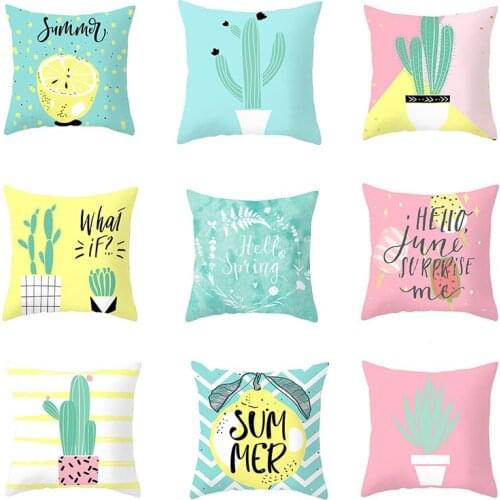 Pillow Cases Fruits Print Summer Time Theme Pink Cushion Covers For Sofa Nordic Decorative Throw Pillows Home Decor 45*45cm/Pc