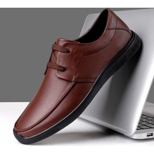 Spring Summer New Elegant Mens Genuine Leather Shoes Black Brown business shoes male lace-up Flats Fashion Casual Shoes