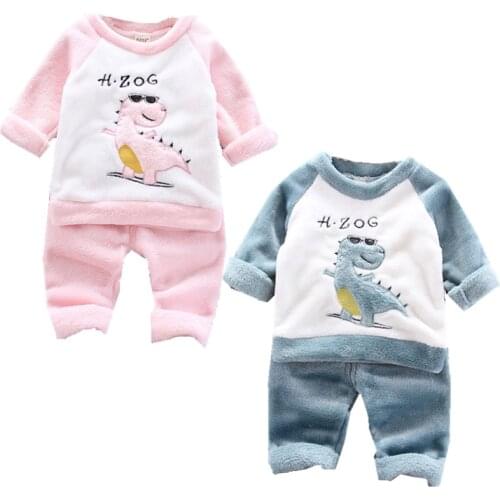 2021 Autumn Winter Baby Girls pajamas Suit Keep warm Kids Home wear For Boys Tracksuits Flannel sleepwear Toddler Clothing Set