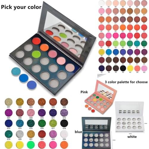 Wholesale Eyeshadow Palette Custom Private label Empty Makeup Pallete Choose Colors Matte Shimmer Glitter Eye Shadow 15 colors