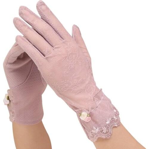 Summer Sexy Lace Women Sunscreen Touch Screen Gloves Ice Silk Thin Breathable Mesh Anti-UV Female Skid Driving Exquisite