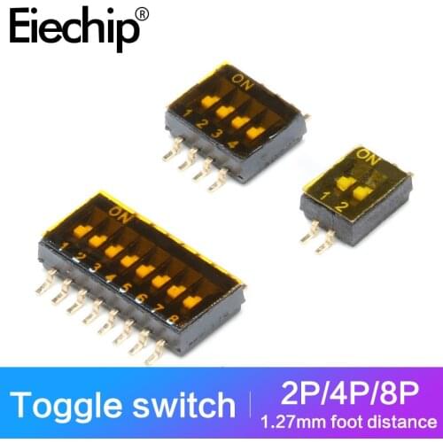 5PCS black SMD Toggle Switch 2/4/8pin High temperature resistance Gold-plated Dial Switch 1.27mm Foot pitch Slide Type Switch