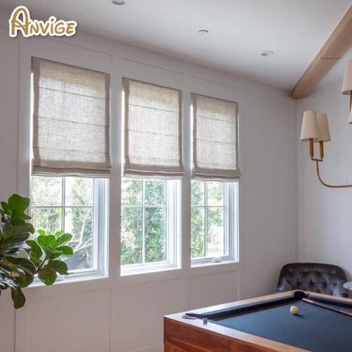 Cotton Linen Fabric Full Blackout/Light Filter Roman Shades ,Easy Install Washable Curtains ,Customized Window Curtain Drape