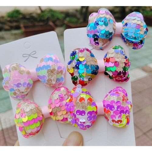 Baby Color Sequin bowknot Hair Bands For Girls Kids Valentines Day Sequins Shiny Colorful Bow Heart Hair Accessories