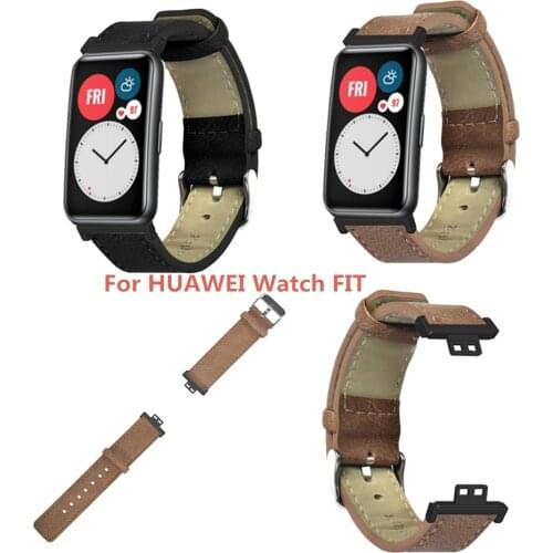 Retro Flat Watch Strap Leather Wristband Black/Brown Suitable for HUAWEI Watch FIT