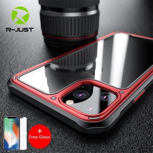 Luxury Shockproof Silicone Airbag Transparent Case For iPhone 11 Pro Max TPU Bumper Cases Hard PC Clear back Cover+Free Glass