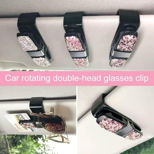 Crystal Car Sun Visor Sunglasses Holder Clip Universal Diamond Ticket Card Clamp Fastener Clip Car Glasses Holder M8617