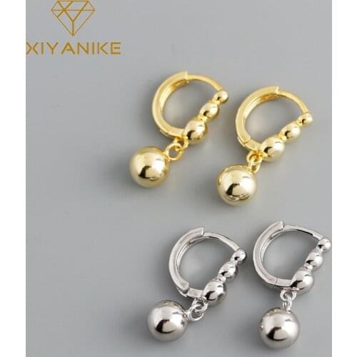 XIYANIKE 925 Sterling Silver Korean Personality Fashion Round Beads Pendant Hoop Earrings For Women Jewelry Accessories Wedding