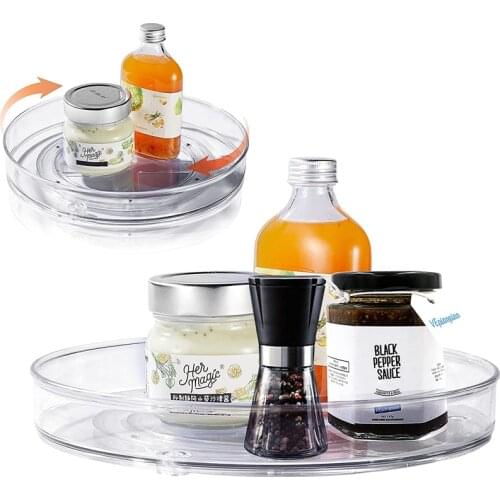 360 Rotation Cabinet Organizer Storage Spice Drink Cosmetic Storage Rack PET Transparent Turntable For Kitchen Bathroom Room