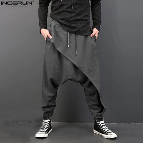 INCERUN Vintage Men Loose Drop Crotch Drape Pants Dance Baggy Trousers Men Drawstring Harem Pants Men Pantalon Hombre Plus Size