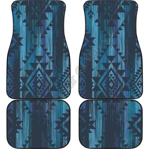 Blue Boho Aztec Streaks Car FLoor Mats 3D Printed Pattern Mats Fit for Most Car Anti Slip Cheap Colorful