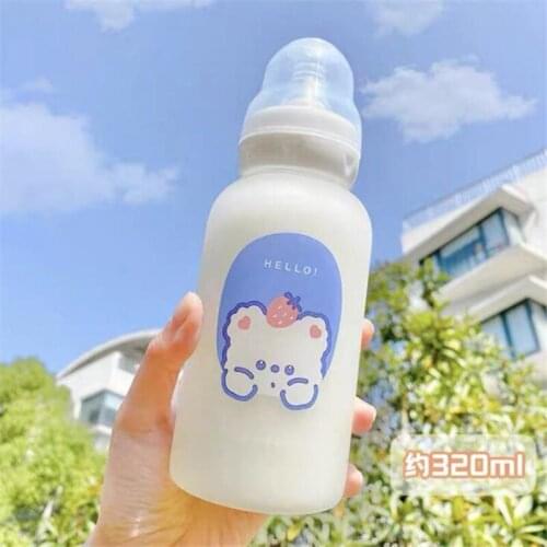 Glass Cup Cute Baby Bottle Water Cup Super Cute Female Adult Student Sippy Cup Girl Heart Cartoon Female Pacifier Water Bottle