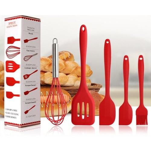 5pcs/set Heat-Resistant Silicone Shovel Non-stick Scraper Flexible Mixer Baking Tools Barbecue Cake Scraper Brush Kitchen Tools